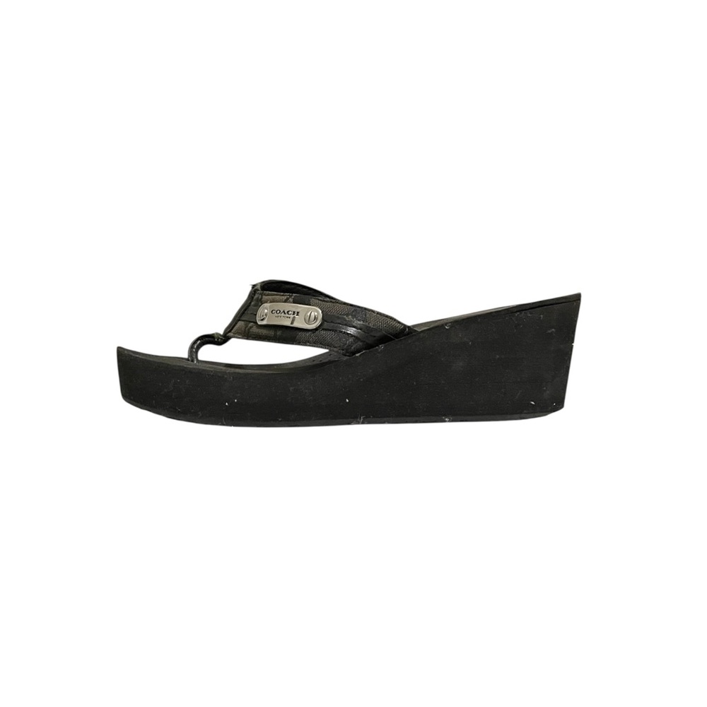 Coach Jaden Black Wedge Platform Flip Flop Sandals